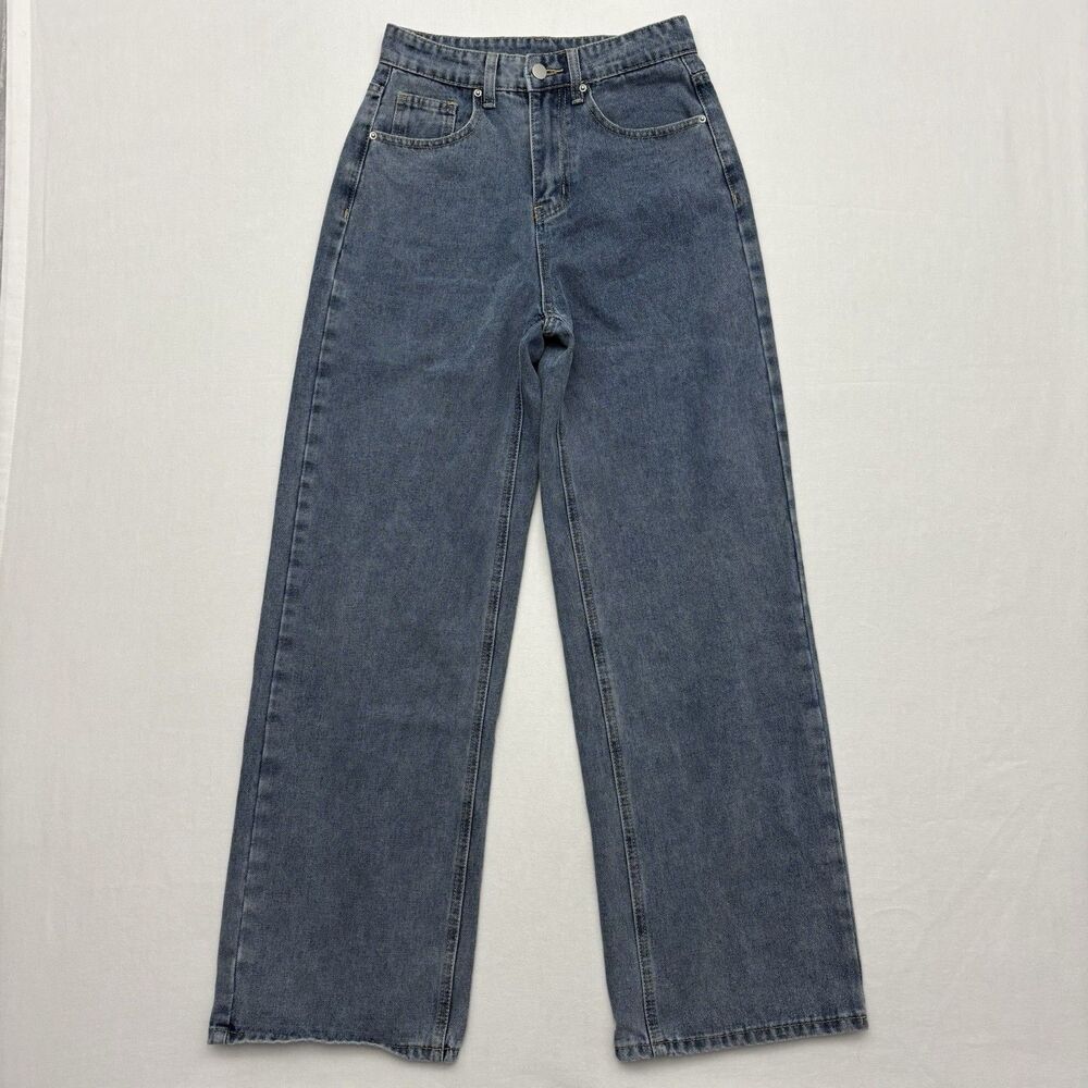 Dazy Wide Leg Jeans Blue High Waisted Baggy Straight Pants Womens Size S (26x29)